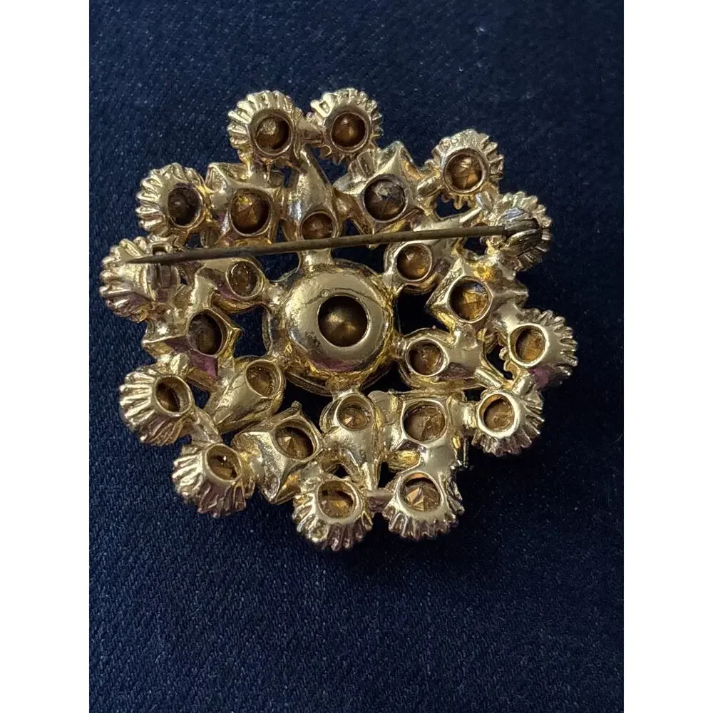 VINTAGE Aurora Borealis Pin Brooch Rhinestone Round Sparkle Fashion